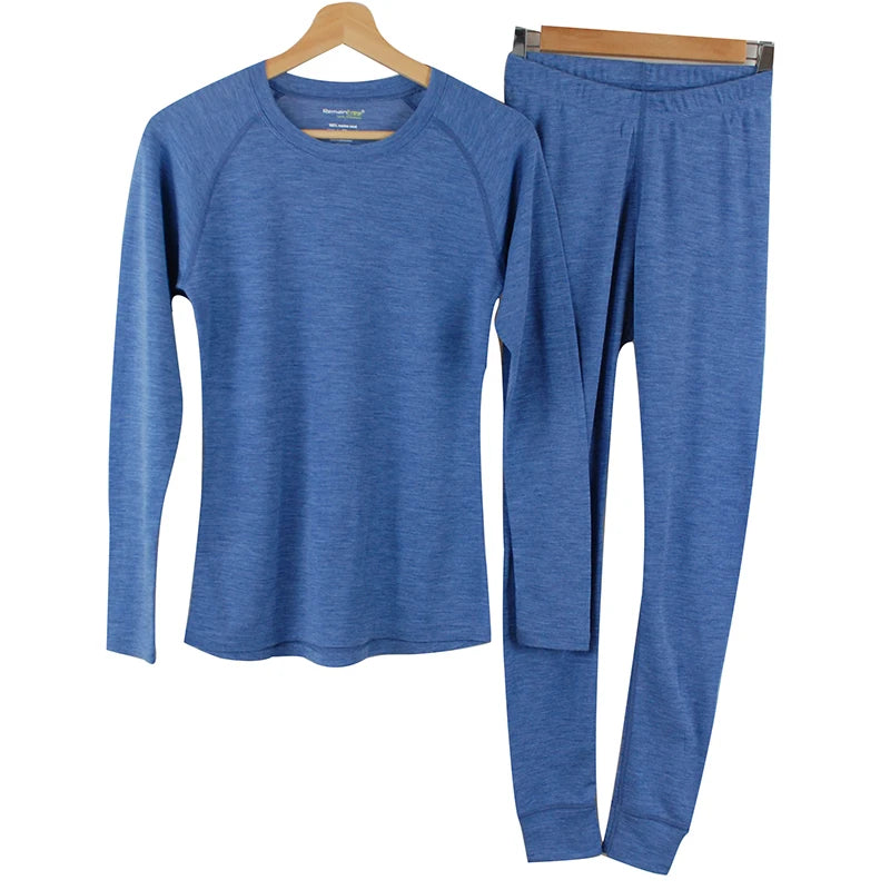 100% Merino Wool Women Thermal Underwear Set Midweight 220Gsm Women Tops and Pants Set