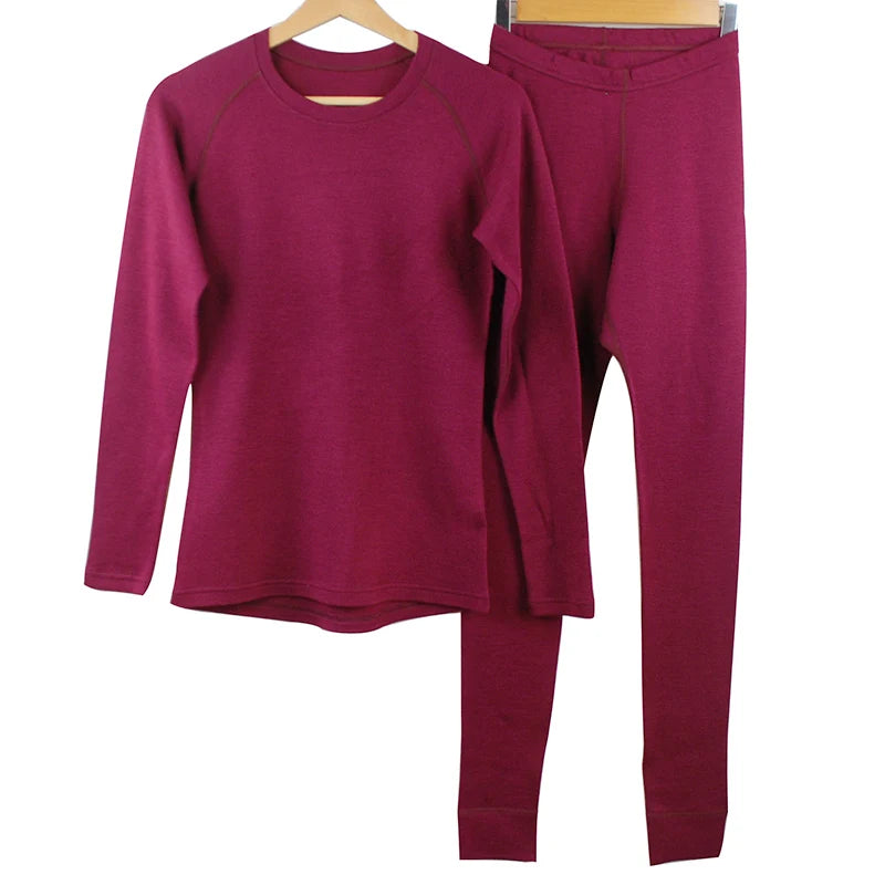 100% Merino Wool Women Thermal Underwear Set Midweight 220Gsm Women Tops and Pants Set